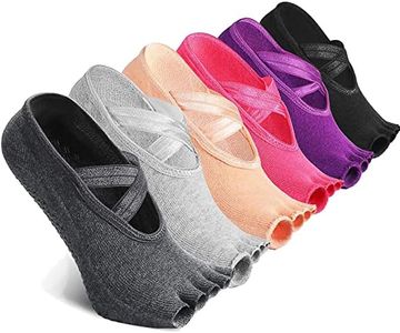VISCAL 6 Pairs Yoga Socks Non Slip Toeless Pilates Barre Ballet Socks,Half Toe Socks Multicolor Elastic Workout Socks for Women,Pink, Dark Purple, Beige, Black, Dark Gray, Light Gray, M Size, Pink,