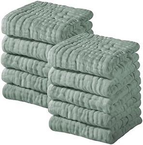 Yoofoss Muslin Baby Washcloths 100% Cotton Face Towels 10 Pack Wash Cloths for Baby 12x12in Soft and Absorbent Baby Wipes (Dark Green)