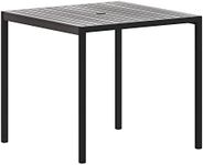 Flash Furniture Outdoor Steel Dining Table - Gray Wash Faux Teak Poly Slatted Top - Commercial Grade Dining Table with Black Frame - 35" Square - Umbrella Holder Hole