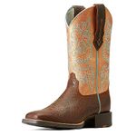 ARIAT Women's Round Up Wide Square Toe Stretchfit Western Boot, Toasted Blanket Emboss/Copper Glow, 7.5