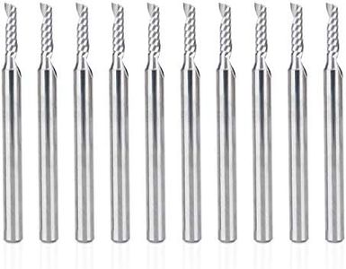 HQMaster CNC Router Bits, 10 Pack 1/8” Shank Spiral Upcut Router Bit 1 Flute End Mill Set Milling Cutter 2mm Cutting Single Flute Tungsten Steel Engraving Tool 8mm CEL, 38.5mm OAL for MDF Acrylic PVC