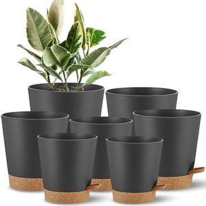 SE SUN-E Self Watering Pots 7Pack Planting Pots for All Indoor Plants, Flower Planting Pots with Drainage Hole and Reservoir Black Plastic Succulent Planter Modern Decorations/Gift Idea