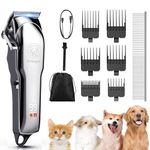 Kriogor Dog Clippers Professional for Thick Hair LED Power Display, Low Noise Cordless Dog Grooming Clipper Rechargable Pet Shaver Trimmer with Sharp Blade/6 Guide Combs for Dogs Cats