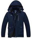 donhobo Men's Waterproof Ski Jackets,Winter Fleece Windproof Jacket Outdoor Hiking Windbreaker Coats with Hood Navy L