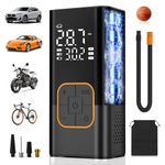 Tyre Inflator Air Compressor, Cordless Electric Car Tyre Pump & Bike Pump with Dual Values Display, Digital Pressure Gauge 150 PSI, LED Light, Portable Tyre Inflator for Car/Bicycle/Motocycle/Ball