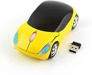 Colorful 3D Sport Car Shape Mouse 2.4GHz Wireless Mouse 1600DPI 3 Buttons Optical Ergonomic Gaming Mice with USB Receiver for PC Laptop Computer (Yellow)