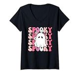 Adorable Spooky Halloween Flower Ghost Cute Ghost Haunted V-Neck T-Shirt