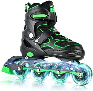 2PM SPORTS Inline Skates for Kids Girls Boys Ages 4-8 8-12 4-7 7-12 10-14 with Light Up Wheels, Adjustable Kids Roller Skates Blades for Adults Men Women Beginners Youths Green, Size Extra Large