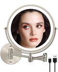 Rechargeable Lighted Wall Mounted Makeup Mirror 8 Inch Bathroom Mirror Double-Sided 1X/10X Magnification LED Vanity Mirror 3 Color Lighting Touch Screen 360° Swivel 13 Inch Extendable