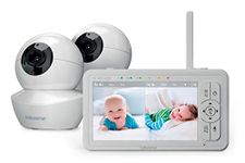 Babysense 5" HD Split-Screen Baby Monitor, Video Baby Monitor with Camera and Audio, Two HD Cameras 720p, Night Light, 300m Range, Two-Way Audio, 4x Zoom, Night Light, 4000mAh Battery