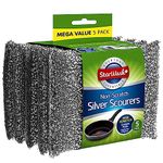 Zale Yardley Sponges Scrubbing Scouring Pad, 5pk Non Scratch Stainless Steel Scouring Pad, Washing Up Scourer, Scouring Pad Ball - Easy Grip Cleaning Pots Pans (Grey)