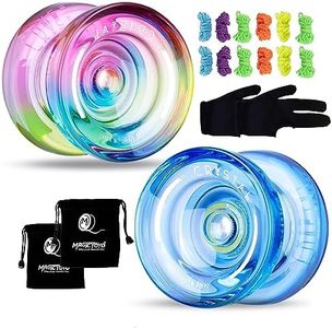 MAGICYOYO Pack of 2 Responsive Yoyos for Kids Beginners, K2 Crystal Yoyos with 2 Yoyo Gloves, 2 Yoyo Bags, 12 Yoyo Strings (Crystal Blue+Blue Pink Yellow)