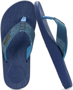 KuaiLu Mens Flip Flops Arch Support Comfortable Cushion Memory Foam Recovery Walking Waterproof Leather Thong Sandals Orthotic Plantar Fasciitis Summer Casual Beach Pool Slip on Slippers Blue Size 14