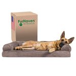 Furhaven Pet Dog Bed | Memory Foam Faux Fur & Velvet Traditional Sofa-Style Living Room Couch Pet Bed w/Removable Cover for Dogs & Cats, Driftwood Brown, Jumbo