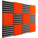 Pro Studio AcousticsTM - 12"x12"x2" Acoustic Wedge Foam Absorption Soundproofing Tiles - Orange/Charcoal - 12 Pack