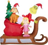 Gemmy 9FT Airblown Inflatable Grinch w/Max and Cindy Lou Who on Sleigh Scene Inflatable Chrsitmas Decor, 882932