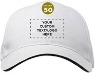 Custom Ace 6-Panel Structured Baseball Caps Set of 50, Personalized Bulk Pack - Great for Businesses, Concert Apparel and Outdoor Events - White