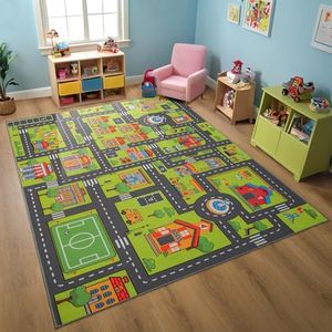 Zareas Kids Playmat Car Rug for Playroom, Children's Educational City Traffic Road Map Fun Carpet, Kids Baby Play Room Rug, City Pretend Play for Ages 3-12 Years Old, 60''x32''