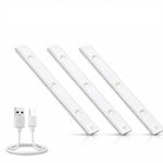 One94Store 40cm Motion Sensor LED Light, Rechargeable 1200mAh Under Cabinet Lamp, Dimmable Wireless Stick-On Lighting for Closet, Kitchen, Wardrobe & Stairs (Pack of 3, Warm White)
