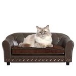 PWTJ Dog Sofa and Chair/Luxury PU Leather Pet Sofa Chair/with Copper Nail Dog Couch/Wooden Frame Cat Sofa Chair/Dog Sofa Bed with Suede Cushion for Small Dog Using (Brown)