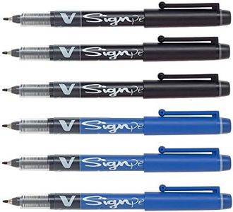Pilot Pens V Sign Felt Tipped fineliner Liquid Ink Pen, Bold Point, Black & Blue Bundle, 6 Pen
