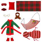 Pack of 10 Christmas Elf Doll Costume Accessories, Dolls Accessories, Christmas Elf Hammock, Sleeping Bag, Apron, Scarf, Glasses, Eye Mask, Pillow, Shoes, Bathrobe, Clothing Dresses for Elf