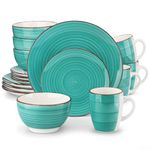 vancasso Bella Dinner Set for 4, Stoneware Plate Bowl Set Handpainted Tableware, 16 Piece Green Dinner Service with Dinner Plate/Dessert Plate/Cereal Bowl/Mug, Rustic Chic Style