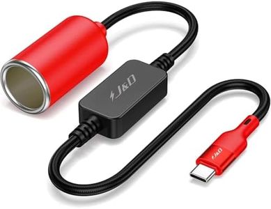 J&D USB C Male to 12V Car Cigarette Lighter Socket Female Converter Cable, 12V 18W Power Cable for Dash Cam, GPS, Car LED Light Strips, Red, 5 ft