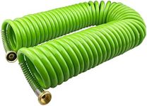 Darnassus Garden Hose,50 Feet Green PU Curly Water Hose with Brass Connectors,Watering Hose Coil,Retractable,Corrosion Resistant Garden Coil Hose