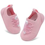 JIASUQI Baby Shoes Baby Boys Girls Trainers Infant Non-Slip Breathable First Walking Shoes with Soft Rubber Sole Toddler Slip On Slippers Sneakers(AllPink,18-24 Months)