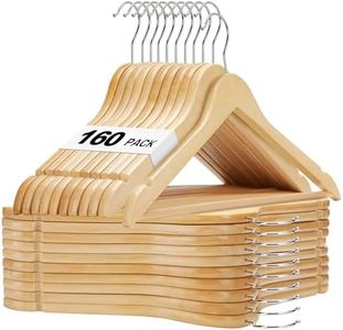 HOUSE DAY Bulk Wooden Hangers 160 Pack, Solid Wood Hanger with Non Slip Pant Bar, Heavy Duty Wooden Coat Hanger for Closet, Smooth Finish Wood Clothes Hangers for Shirts, Suits Jackets, Dress, Natural