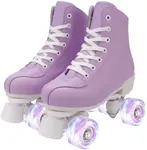 Women's and Girl's Classic Roller Skates,PU Leather Fantastic Flash Wheel Kid Roller Skates Girls Ages 6-12 Beginner for Indoor Outdoor(Purple White Flash Wheel,33)