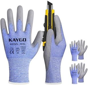 KAYGO Cut Resistant Gloves PU Coated 3 Pairs, ANSI Cut Level A4, Heavy Duty Safety Work Gloves for Industrial, Construction, and Mechanical Use(X-Large,Blue)