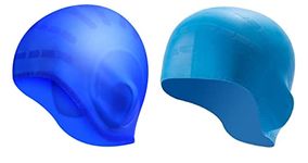 Spanker Unisex Swim Caps with 3D Ear Protection, Durable Flexible Silicone Swimming Hats for Women Men Kids Adults, Pack of 2 (2 Types of Blue Color) SSTP