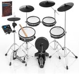 AKLOT Fully-Expandable Electric Drum Set: Independent Stand System, 12" Wooden Snare, Independent Hi-Hat and Triple-Zone Ride Cymbal, Mesh Bass Drum, 475 Sounds, Drum Sticks, Lesson Book (B-CORE546)