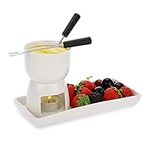 JuxYes 150ml Mini Ceramic Butter Chocolate Fondue Pot Set with 2 Forks and 1 Rectangle Dish, Cheese Warmer Fondue Pot, Family Melting Hot Pot for Tapas