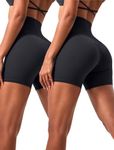 VOENXE Women High Waisted Yoga Short,Stretch Soft Breathable Spandex Scrunch Butt Booty Short,Tummy Control Biker Workout Gym Running Legging for Fitness Athletics Cycling,2 Pack Black