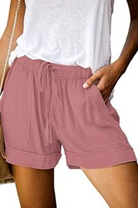 Summer Lounge Shorts for Women Elastic Waist Drawstring Waistband Plus Size Distressed Shorts Pink 3XL