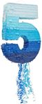 BLUE PANDA Number 5 Pinata - Pull String Pinata for Boys 5th Birthday Party Decorations, Ombre Blue (16.5 x 11.6 x 3 In)