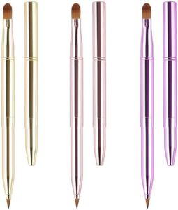 3 PCS Lip Brush,Yoizyfree Retractable Lip Brushes,Double-Ended TraveLip Makeup Brush Set for Lipstick Lip Gloss Include Lid(Gold + Pink + Purple)