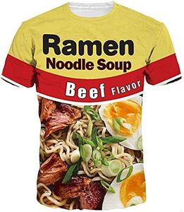 Keasmto 3D Print Ramen Shirt Noodles Cool Chicken Beef T Shirts Summer Short Sleeve for Men Women R-B S