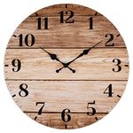 Foxtop Wood Wall Clock, Battery Operated Analog Silent Rustic Clock for Living Room Bedroom Kitchen School Classroom Office Decor (Non-Ticking, 12 inch)