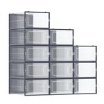 SONGMICS Shoe Boxes, Pack of 12 Shoe Storage Organizers, Stackable Clear Plastic Boxes for Closet, Fit up to US Size 11, Transparent and Charcoal Blue ULSP12SB30