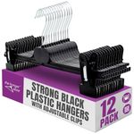 The Hanger Store 12 Strong Black Plastic Hangers With Adjustable Clips - Non-Slip, Rotatable Hook, Gentle on Clothes - Ideal for Organizing Trousers, Skirts, Jeans, Towels, and Sheets in Your Wardrobe