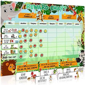 Large Safari Animal Magnetic Star/Reward Chart for Kids: Encourages Good Behaviour and Customisable with Choice of Magnets and Dry Erase Feature