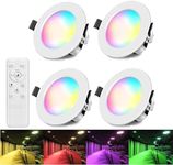 GEYUEYA Home 4 x Bluetooth Recessed LED Ceiling Spotlights WiFi 9W RGBW + CCT Dimmable, 700LM,230V for Living Room, Bedroom, APP Control, Round Recessed LED Downlight with Remote Control
