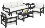 SERWALL HDPE Patio Furniture Set, 7-Piece Outdoor Sectional Sofa Set, All Weather Outdoor Couch Set for Deck, Lawn, Black Frame with Khaki Cushion