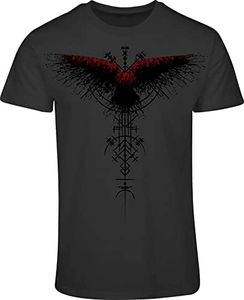 T-shirt viking pour homme : corbeau de sang, cadeau viking pour homme, gris foncé, XL
