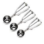 FUKTSYSM Ice Cream Scoop - Ice Cream Scoop Set, 3 Pcs Stainless Steel Ice Cream Scoop Trigger Include Small Size（1.57 Inch), Medium Size (1.96 Inch), Large Size (2.36 Inch), Melon Scoop (Cookie Scoop)