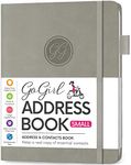 GoGirl Address Book – Telephone and Address Book with Alphabetic Tabs for Safely Storing Contacts, Small-Sized (4.0″ x 5.5″) PU Leather Hardcover – Gray